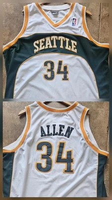 Vintage Seattle Sonics Ray Allen Jersey Mens 48 White Stitched Reebok EUC - Image 1 of 4