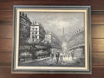 Oil Painting - Paris Streets, B&W Framed (**VINTAGE**) - Image 1 of 4