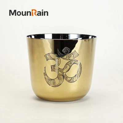 4th octave Golden color crystal singing bowl with OM design With Accessories - Image 1 of 4