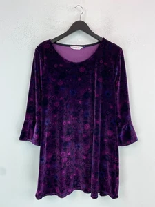 Country Rose Purple Floral Velvet Top Flared Sleeve Scoop Neck Pullover M - Picture 1 of 12