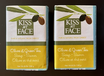 Sabonete em barra Kiss My Face -Azeitona e chá verde 2-8 oz barras NOVO LACRADO - Imagem 1 de 4