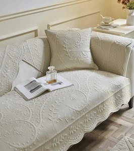 Cotton Quilted Couch Cover Floral Leaves Embroidery Sofa Cover Non Slip Sofa ... - Picture 1 of 7