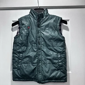 Boys Puffer Vest Reversible Hunter Green and Plaid - Picture 1 of 6