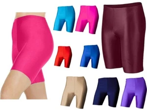 WOMEN'S CYCLING SHORTS LADIES DISCO SHORTS STRETCH SHINY FASHION YOGA DANCE GYM - Picture 1 of 12