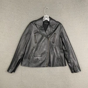 Theory Moto Jacket Womens Small Black Full Zip Asymmetrical Biker Leather Grunge - Picture 1 of 13