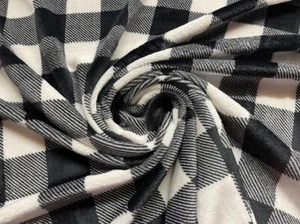 Double Sided Super Soft Cuddle Fleece Fabric Material LUMBERJACK BLACK WHITE - Picture 1 of 5