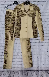 Set pantaloni e giacca Domallo designer italiano stampa animalier tigre couture taglia 6 - Foto 1 di 10