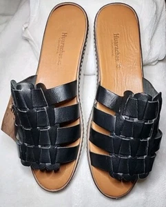 Sandali donna Huaraches Bearpaw neri in pelle intrecciata scarpe slide taglia 12 - Foto 1 di 15