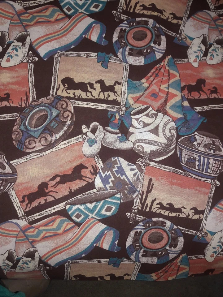 Vnt Sewing Fabric Springs Southwest Indian Horse Saguaro Cactus Cotton 1.5ydx45" - Image 1 of 2