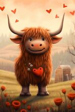 CUTE HIGHLAND COW CANVAS PICTURE PRINT WALL ART