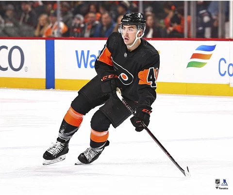 Morgan Frost Philadelphia Flyers Black Alternate Jersey Skating 20" x 24" Photo Cover