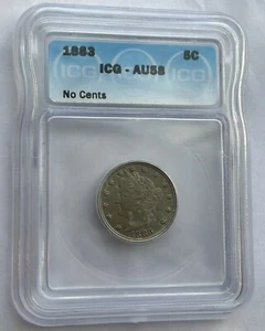 Liberty Nickel 1883 No Cents - ICG Graded - AU58 - Picture 1 of 4