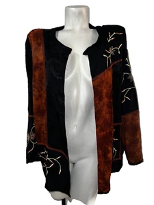 DRAPERS & DAMONS Top Size 1X Brown Black Embroidery Beaded Open Evening Jacket - Picture 1 of 8