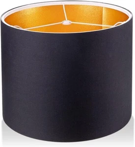 Elegant 16" Black Gold Drum Lampshade - Easy Assembly for Table & Floor Lamps - Picture 1 of 10