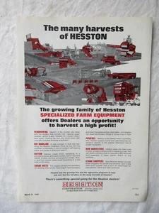 Anuncio publicitario impreso de equipo agrícola Hesston 1969 vintage 8x11 - Imagen 1 de 1