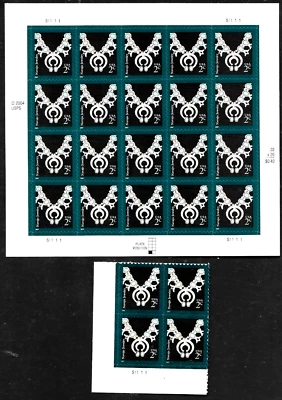 NAVAJO JEWELRY US #3753 AMERICANA SERIES #S111111 VF PLATE BLOCK +20 STAMP SHEET - Image 1 of 4
