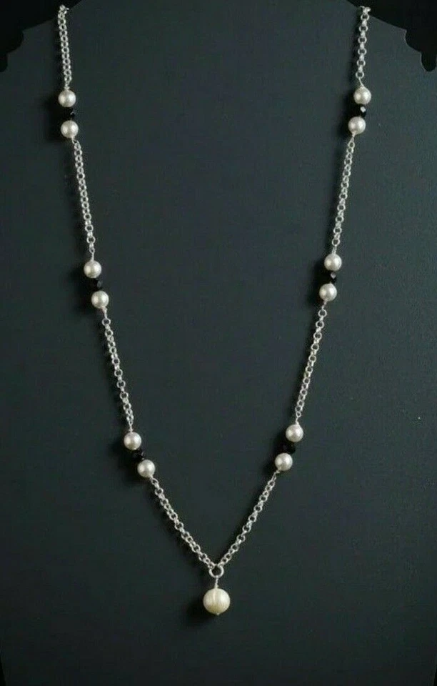 Perle Naturali Con Spinello Nero Collana In Argento Sterling 925 Regalo... - Immagine 1 di 3