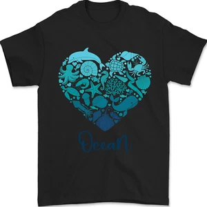 Camiseta Ocean Heart Ecology Dolphin Turtle Whale Pulpo Para Hombre 100% Algodón - Imagen 1 de 2