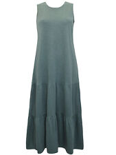 Khaki Tiered Jersey Maxi Dress Sleeveless Round Neck 100% Cotton Sizes 18 to 28