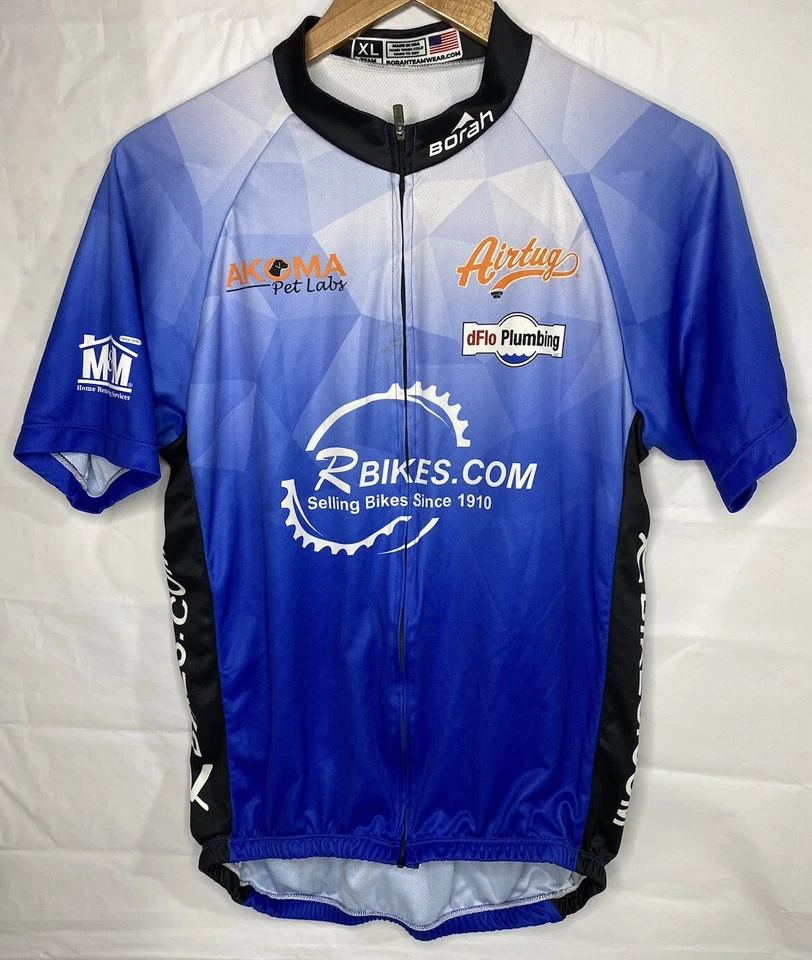 Borah Teamwear 美国蓝色骑行服短袖 3 后口袋全拉链 XL 码 — 第 1/4 张图片