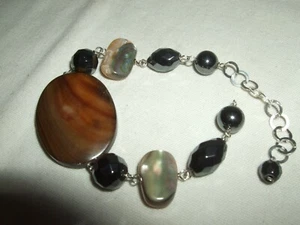 BRACCIALE BRACELET GIOIELLO EMATITE MADRE PERLA ARGENTO 925 STERLING CM REGOLABI - Foto 1 di 6