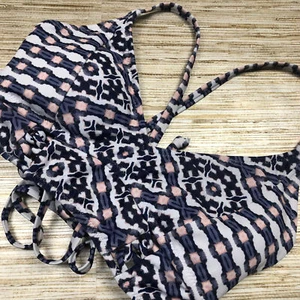 2889 Jessica Simpson lace up back Bikini Swim Top IKAT MULTI size S nwot - Picture 1 of 1