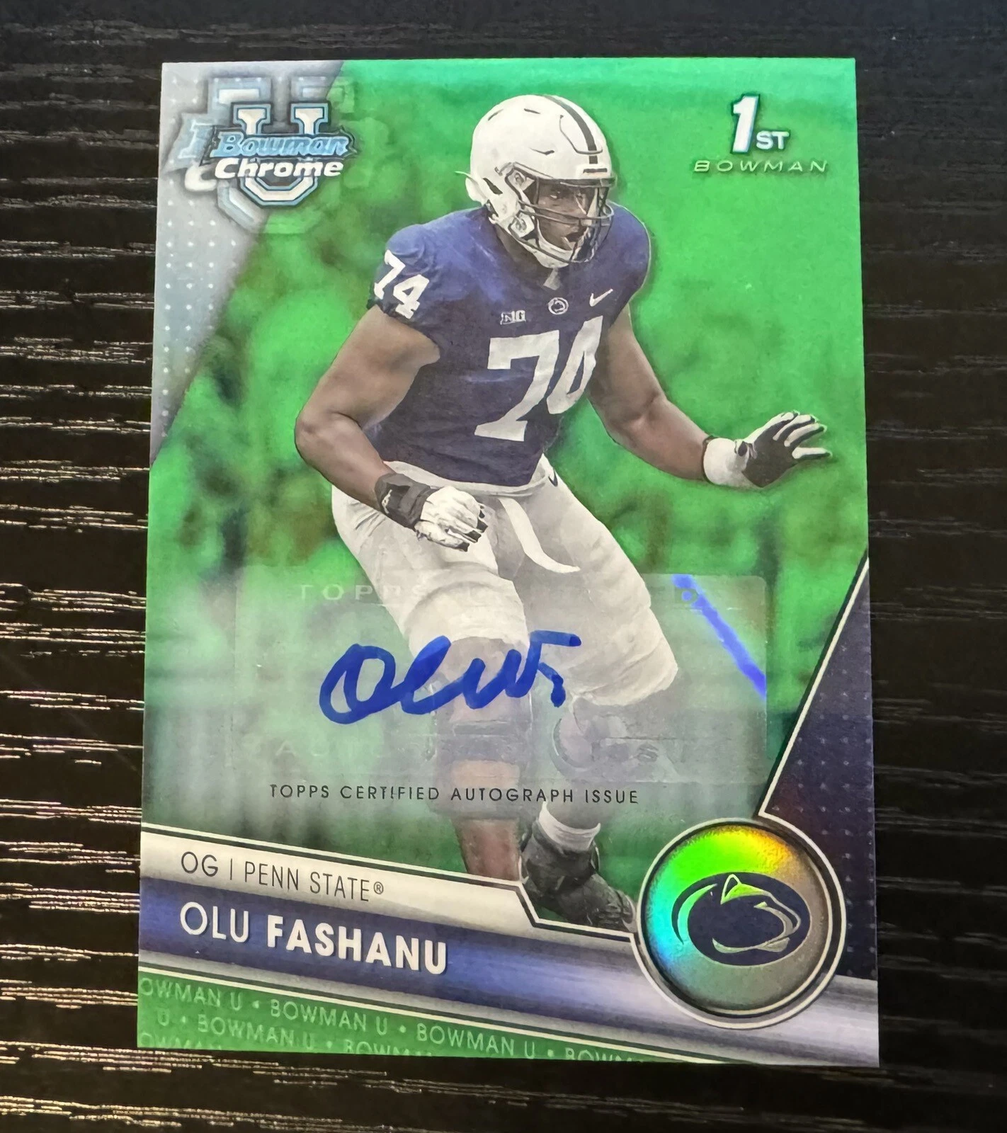 2023 Bowman U Chrome Olu Fashanu Auto Card #122 Green /99 1st Bowman PSU NY Jets