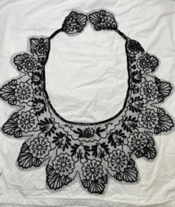 Black Beaded Lace Wrap Collar Shoulder Shrug Shawl Mantle Scarf - Picture 1 of 5
