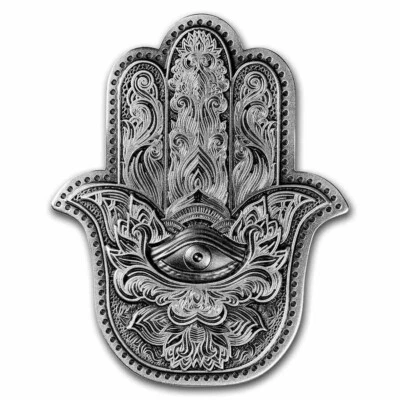2022 Komsco Hamsa Hand of Fatima Shaped Stacker 2 oz Antique Silver - In Capsule - Image 1 of 2