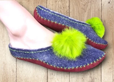 Zapatillas para el hogar Lana Fieltro Cuero Gamuza Suela Hechas a mano Pies Calentamiento Zapatos Talla 8 Foto 1 de 4