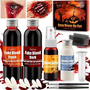 Fasching Kunstblut Komplet Set Fake Blood Wunden MakeUp Auswaschbar - Bild 1 von 7