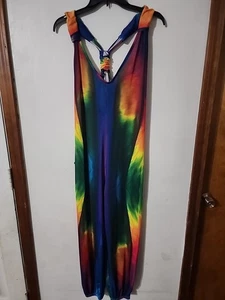 Lily by Firmiana Women Size XL Jumper/Romper Beachy Coverup BIG Pockets Tie Dye - Picture 1 of 9
