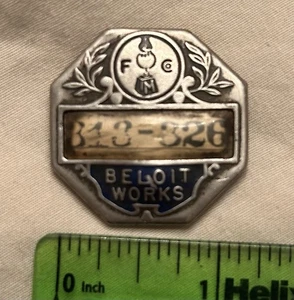 Vintage Fairbanks Morse Beloit Works Wisconsin dipendente spilla distintivo ID #313-326 - Foto 1 di 3