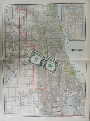 IL 1903  GREATER CHICAGO Map.  RAILROAD, DEPOTS, SUBURBS.  Downtown Inset. CRAM - Image 1 of 4