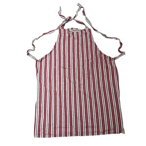Williams Sonoma Cooking Apron Pockets Classic Red Green Stripe - Picture 1 of 5