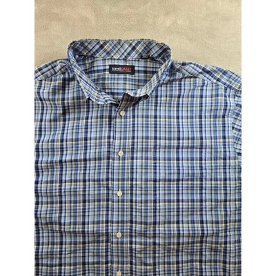 Roundtree & Yorke Shirt Mens 2XB Blue Travel Smart Plaid Button Down Pocket - Image 1 of 4