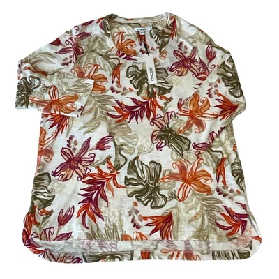 NWT Chico's Floral Print Alabaster Top Basic Knit Size 2 Med 12 Long Sleeve - Image 1 of 4