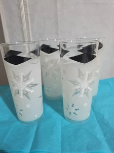 Juego de 4 vasos Collins copo de nieve atómico esmerilado MCM de colección - Imagen 1 de 4