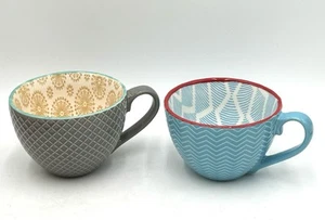 Pfaltzgraff Everyday Textured Mug Lot of 2 Starburst Flower & Chevron Zigzag - Picture 1 of 18