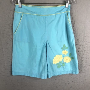 LL Bean Skirt Womens 6 Blue Yellow Embroidery Flower Artsy Cotton Boho Spring - Picture 1 of 18