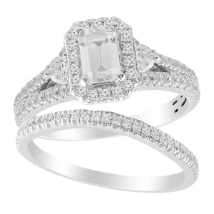 Ladies Bridal Set 1.25ct Round Diamond 14k White Gold SI Quality Center Stone - Picture 1 of 1