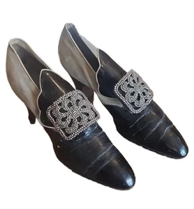 Vintage Women's J&T Cousins Slip on Pumps Two-Toned Black & Grey Sz 4 or 5 - Picture 1 of 17
