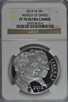 2015 W March of Dimes Proof Silver Dollar NGC PF70 UC Brown Label - Image 1 of 2