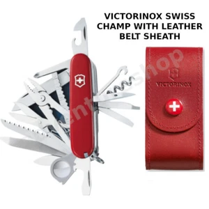 Victorinox Swiss Champ Red Swiss Army Knife Tool Swisschamp with Leather Pouch - Foto 1 di 1