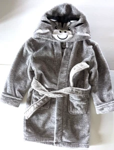 Pekkle Boy's Hooded Bathrobe Pony Gray Fleece Soft Tie Belt 2 Pockets Size 4-5 - Picture 1 of 9