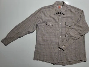 Vintage 80s Dickies Button Shirt Mens Large Plaid Gray Blue Retro Western Wear - Bild 1 von 10