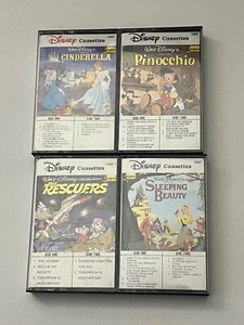 Disney Cassettes Pinocchio Sleeping Beauty Cinderella Rescuers Play Tested - Picture 1 of 3