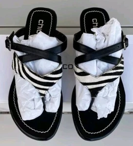Chicos Terry calf hair zebra print sandals - US 8 - black /white Flip Flops New - Picture 1 of 9