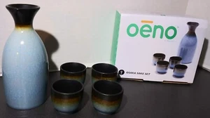 Oenophilia Osaka Sake Set Drink Decanter and Cups Set 5 Piece Ceramic Blue - Picture 1 of 10