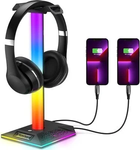 Upgraded RGB Gaming Headphones Stand, Headset Stand with 3.5mm AUX and - Picture 1 of 6